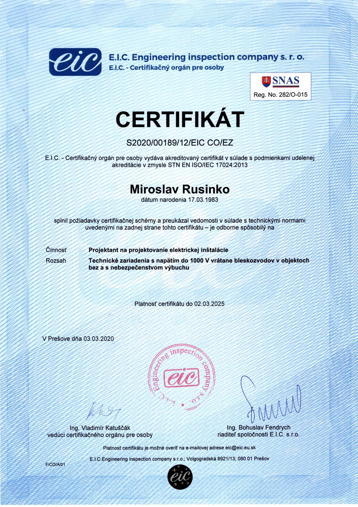 Certifikát projektanta